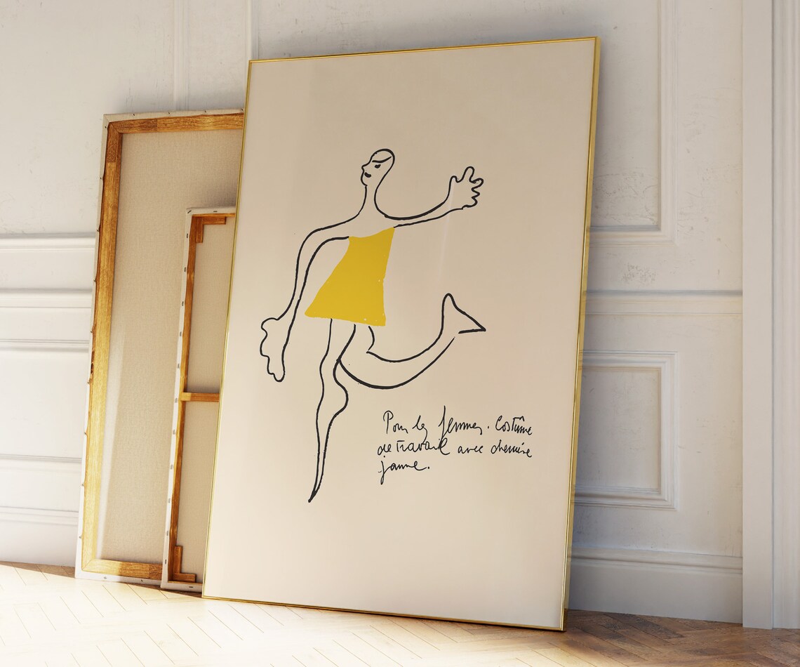 Whimsical Dancer Yellow Dress 1920s Costume Sketch Art Poster - Image 3