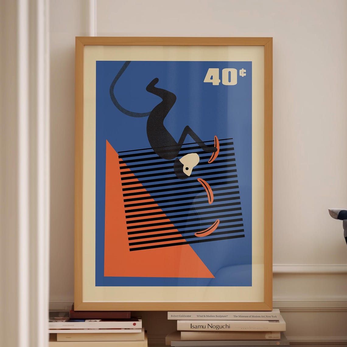 Monkey Wall Art Blue And Orange Wall Art Funky Wall Art Hand Illustrated Funky Art Apartment Decor Trendy Wall Art Unique Wall