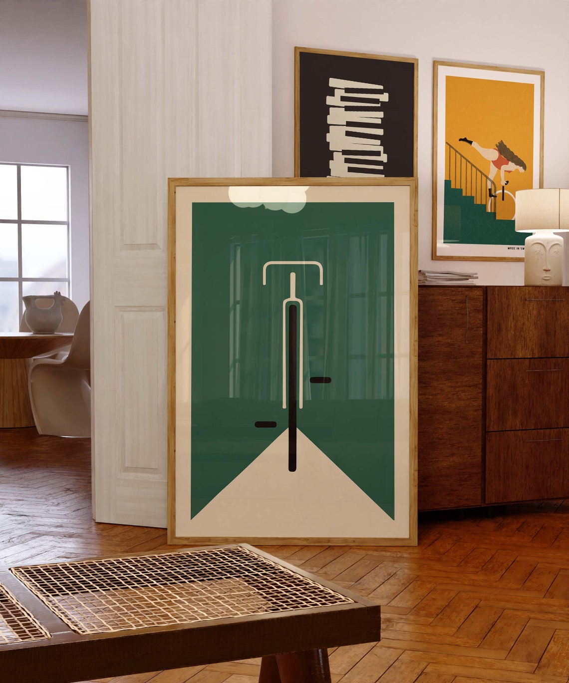 Green Bauhaus Abstract Bicycle Minimalist Geometric Cycling Art Poster - Image 2