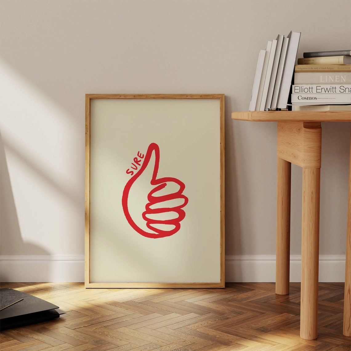 Sure Thumbs Up Red Line Art Trendy Minimalist Affirmation Poster - Image 3