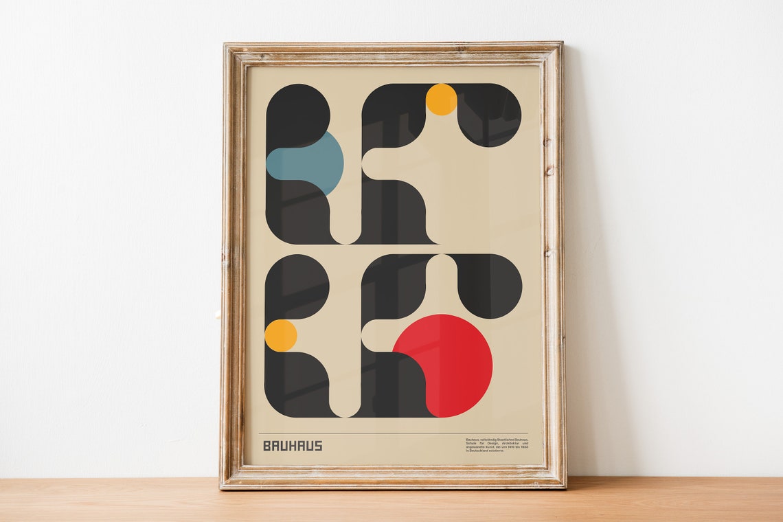 Bauhaus Abstract Geometric Poster Black Shapes with Red Accent Art - Image 2