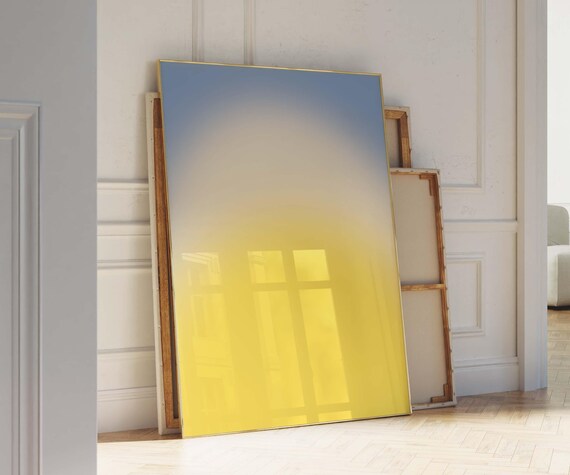 Blue Yellow Gradient Aura Soft Glow Abstract Minimalist Art Poster