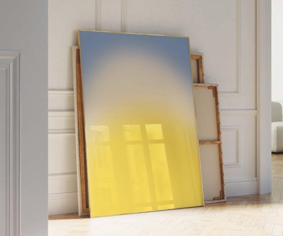 Blue Yellow Poster Aura Gradient Wall Art Yellow Blue Aura Prints Aura Soft Gradient Soft Girl Aesthetic Pastel Art