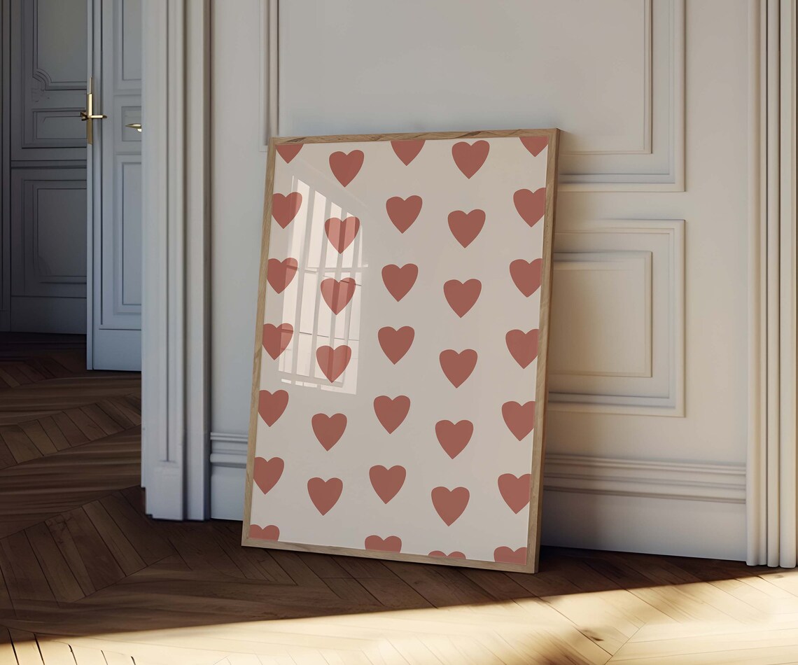 Red Hearts Pattern Cute Dorm Room Soft Girl Aesthetic Wall Poster - Image 2