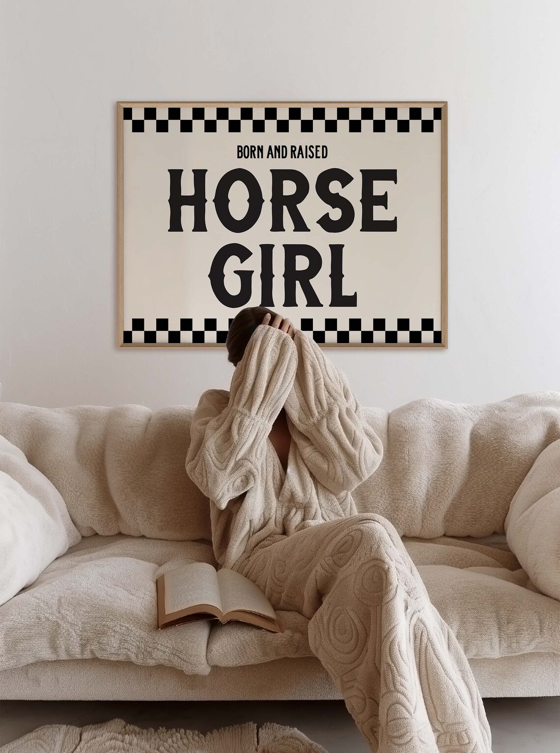 Born And Raised Horse Girl Black Checkerboard Equestrian Poster - Image 3