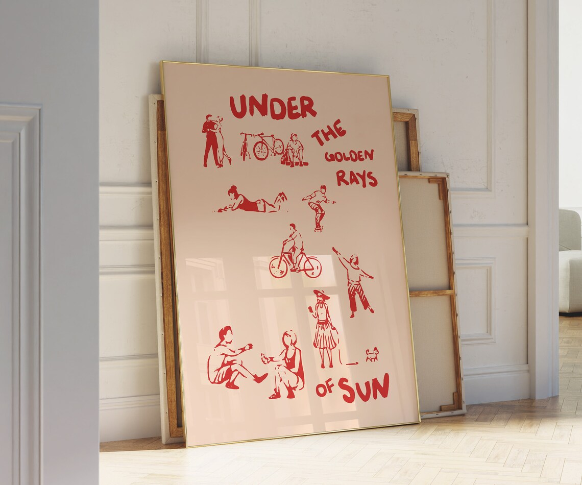 Under The Golden Rays Of Sun Pink Monochrome Doodle Art Print