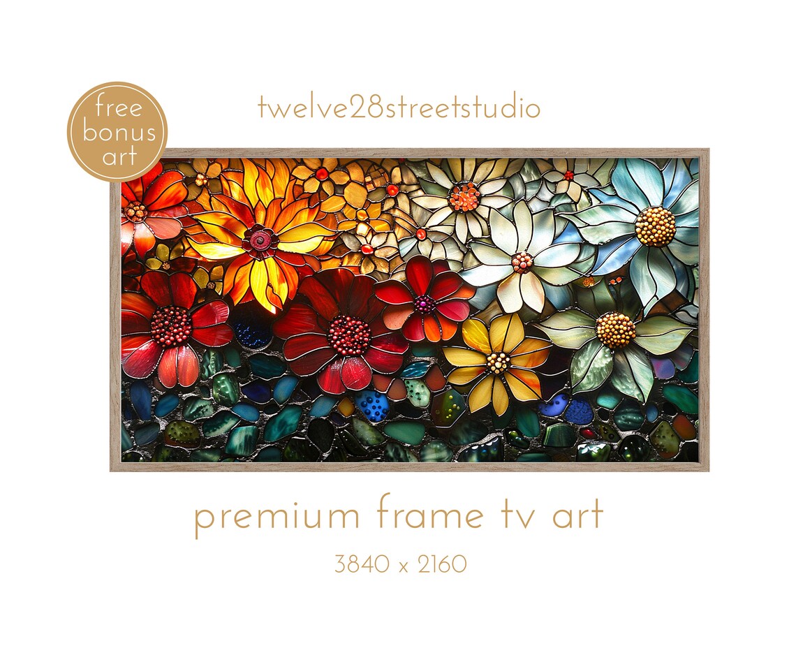Colorful Stained Glass Floral Bouquet Mosaic Flower Art Print