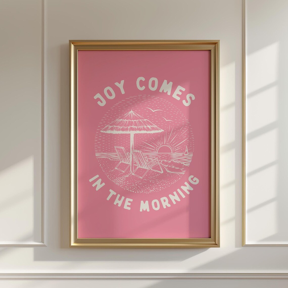 Joy Comes In The Morning Pink Beach Sunrise Coastal Faith Poster