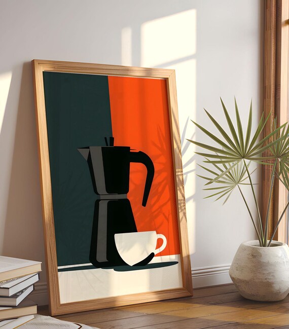 Minimalist Moka Pot Espresso Black Orange Modern Coffee Poster