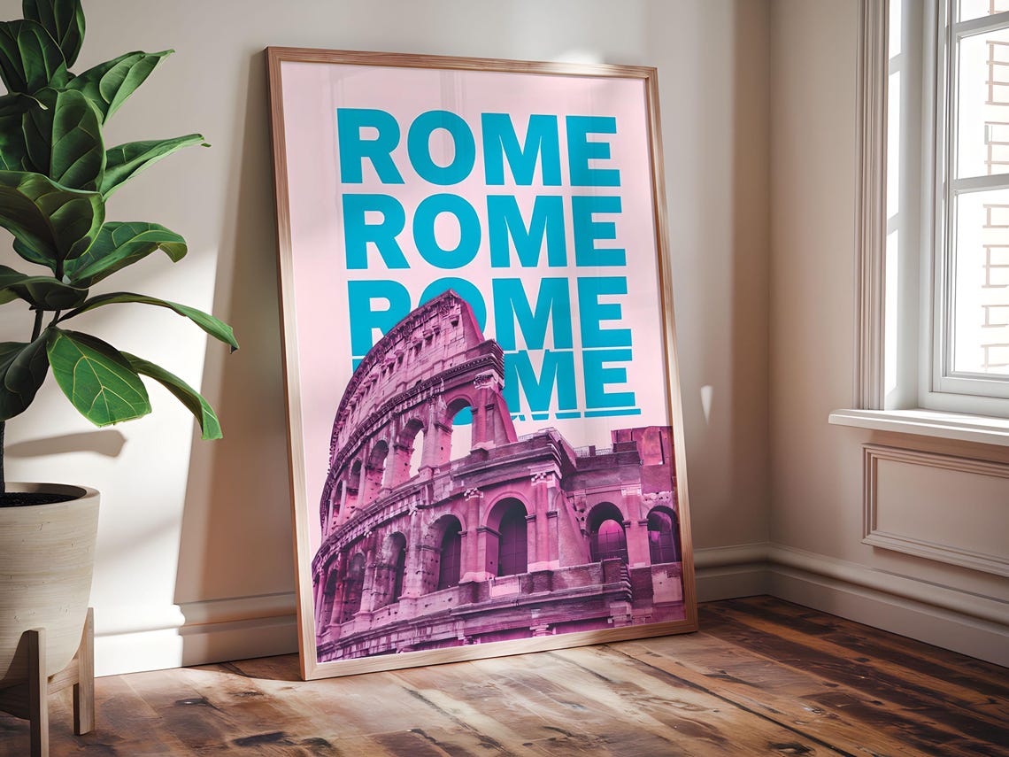 Rome Colosseum Bold Pop Art Pink Teal Travel City Italy Poster
