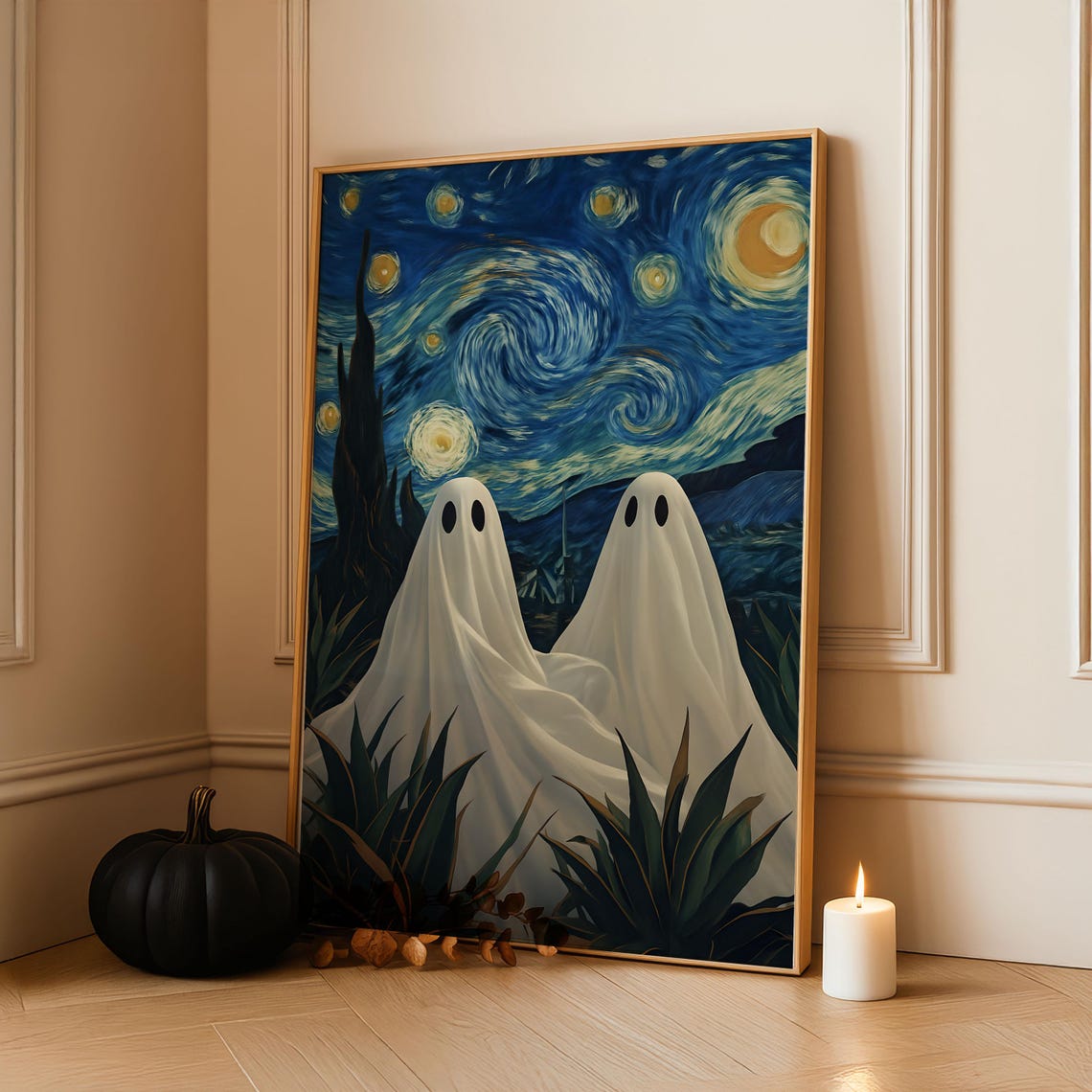 Spooky Ghosts Halloween Poster Framed Wall Art Ready To Hang Decor