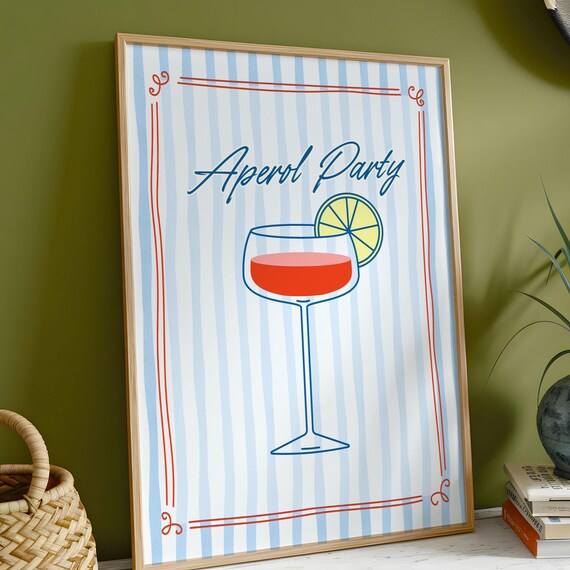 Aperol Party Script Lettering Cocktail Glass Bar Wall Poster