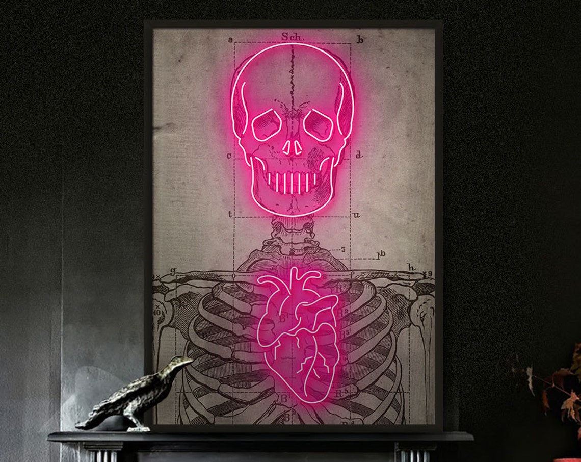 Neon Skeleton Vintage Diagram Art Print