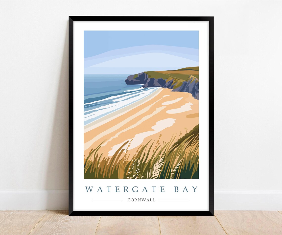 Watergate Bay Travel Poster, Newquay Cornwall