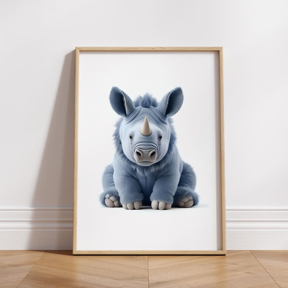 Rhinoceros Nursery Wall Art Baby Animal Decor Kids Room Poster Watercolor Nursery Baby Boy Poster