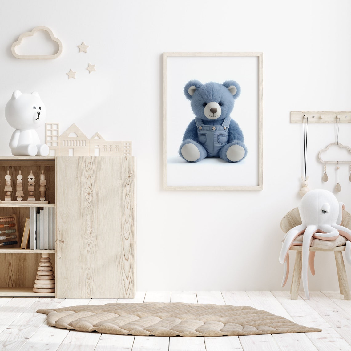 Adorable Blue Teddy Bear in Denim Overalls Sweet Nursery Poster - Image 6