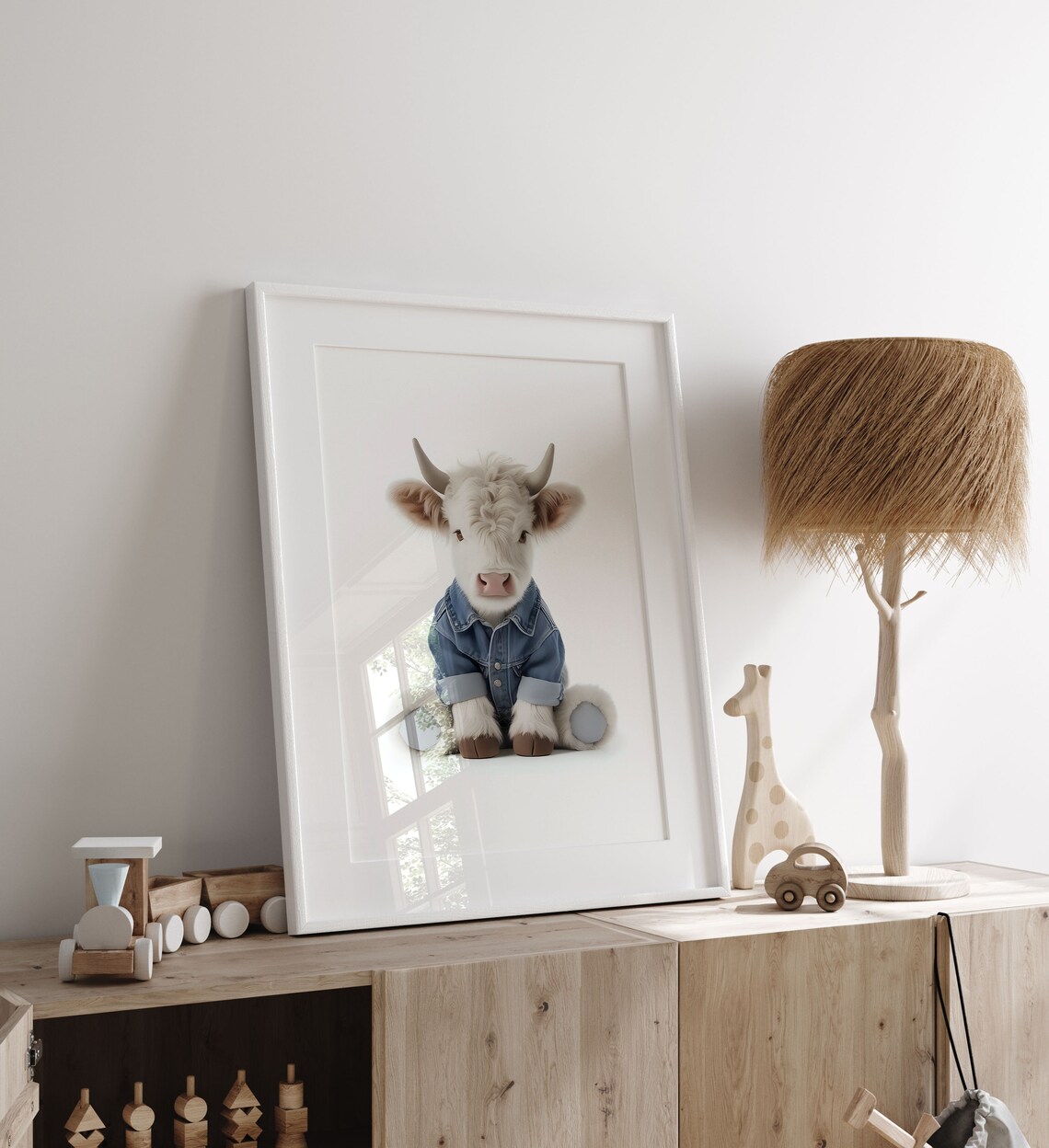 Cute Baby Cow Calf in Denim Jacket Sweet Nursery Animal Poster - Image 5