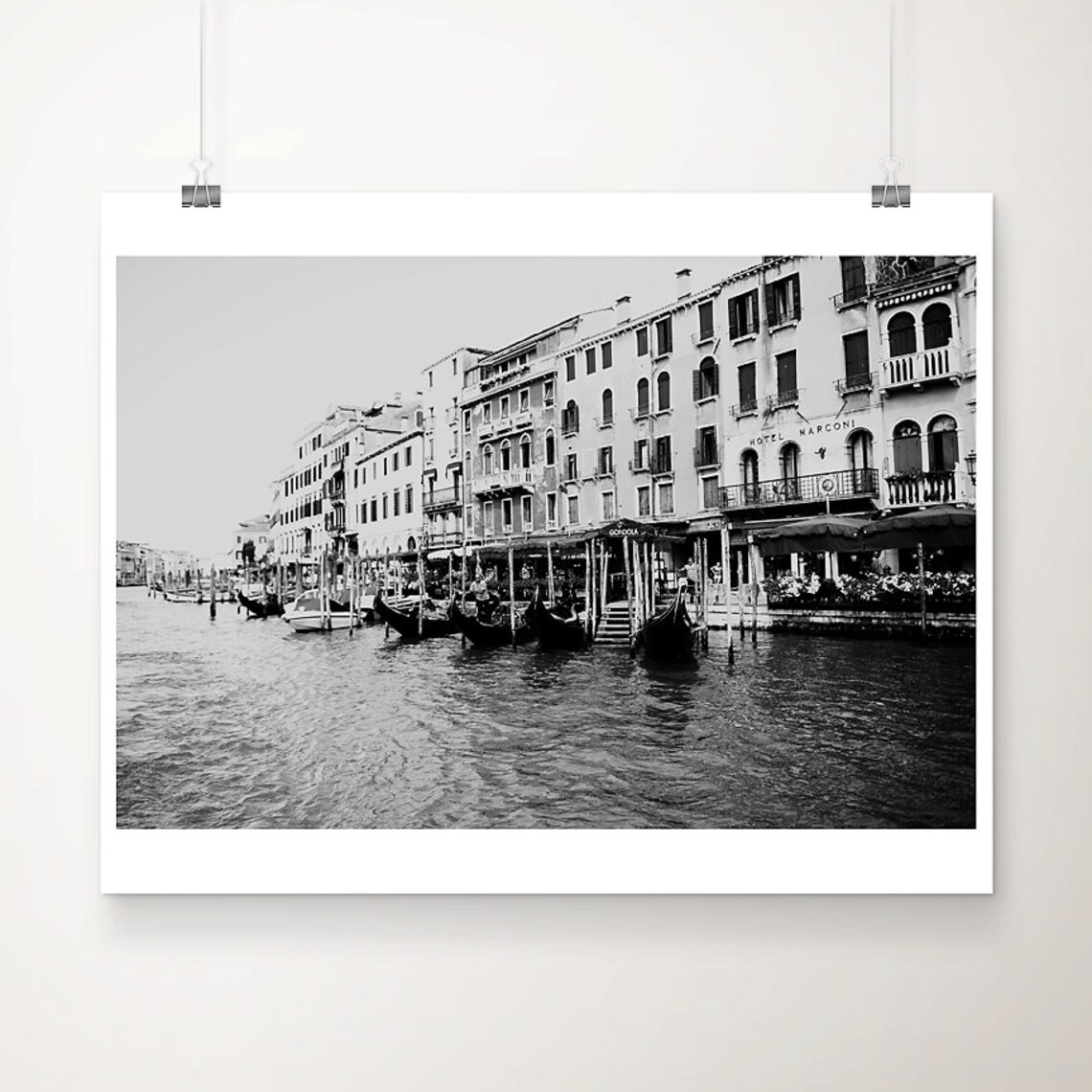 Venice Italy Grand Canal Gondolas Black And White Photo Poster