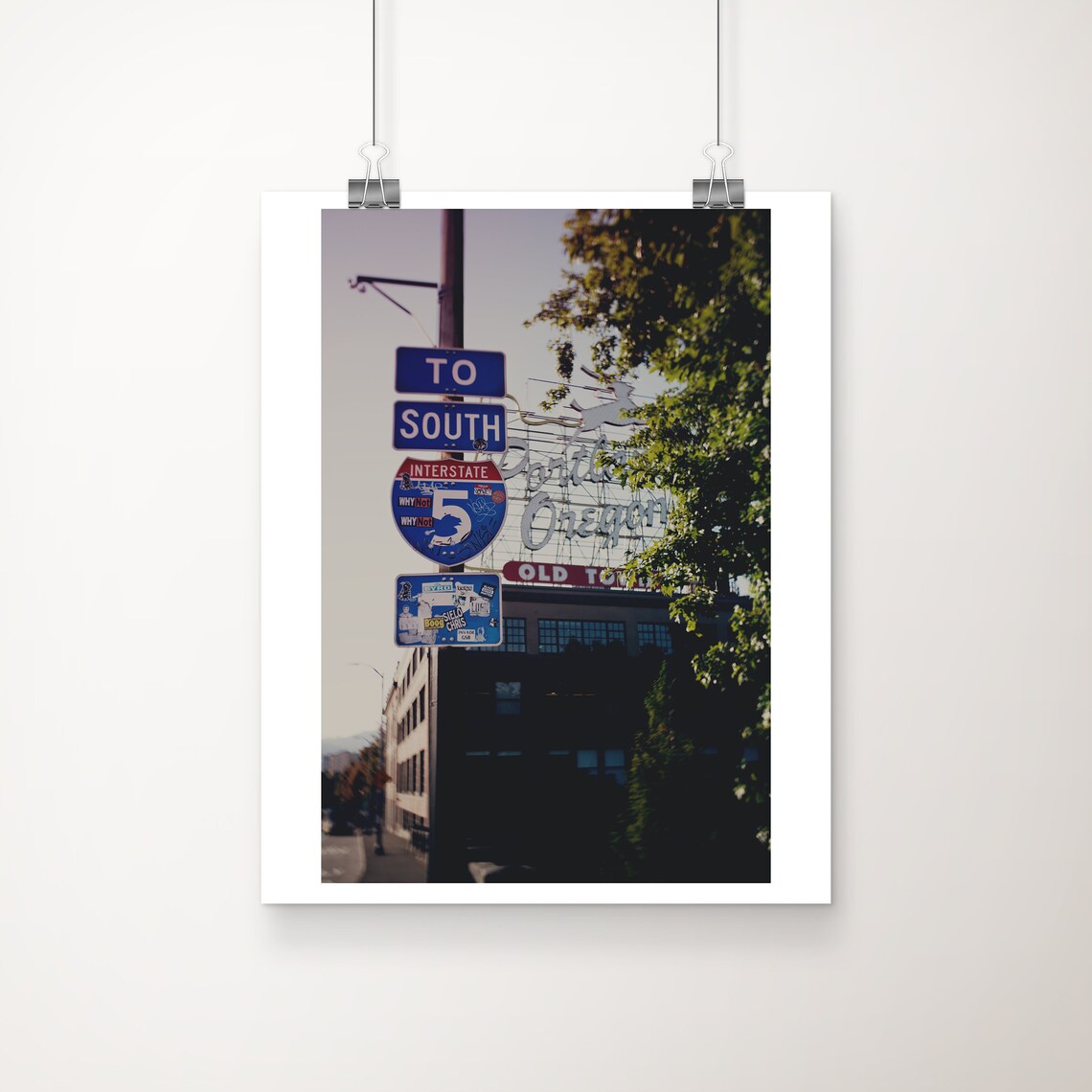 Portland Oregon White Stag Sign Old Town Interstate 5 Photo Wall Art