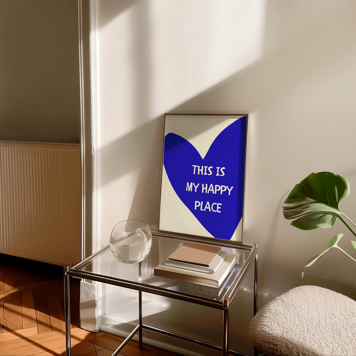 This Is My Happy Place Blue Heart Cream Quote Poster for Bedroom Decor