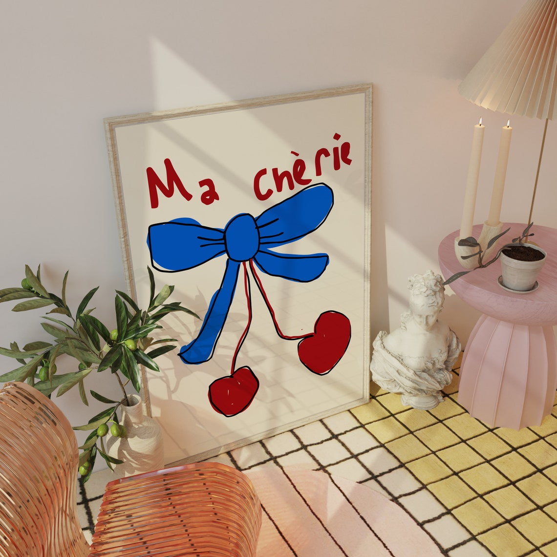 Ma Cherie Blue Bow Heart Cherry Whimsical Coquette Girly Decor Poster - Image 4