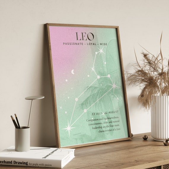 Tarot Leo Aura Poster Leo Print Star Sign Astrology Print Gradient Zodiac Print Spiritual Wall Art Trendy Wall Art Print Horoscope