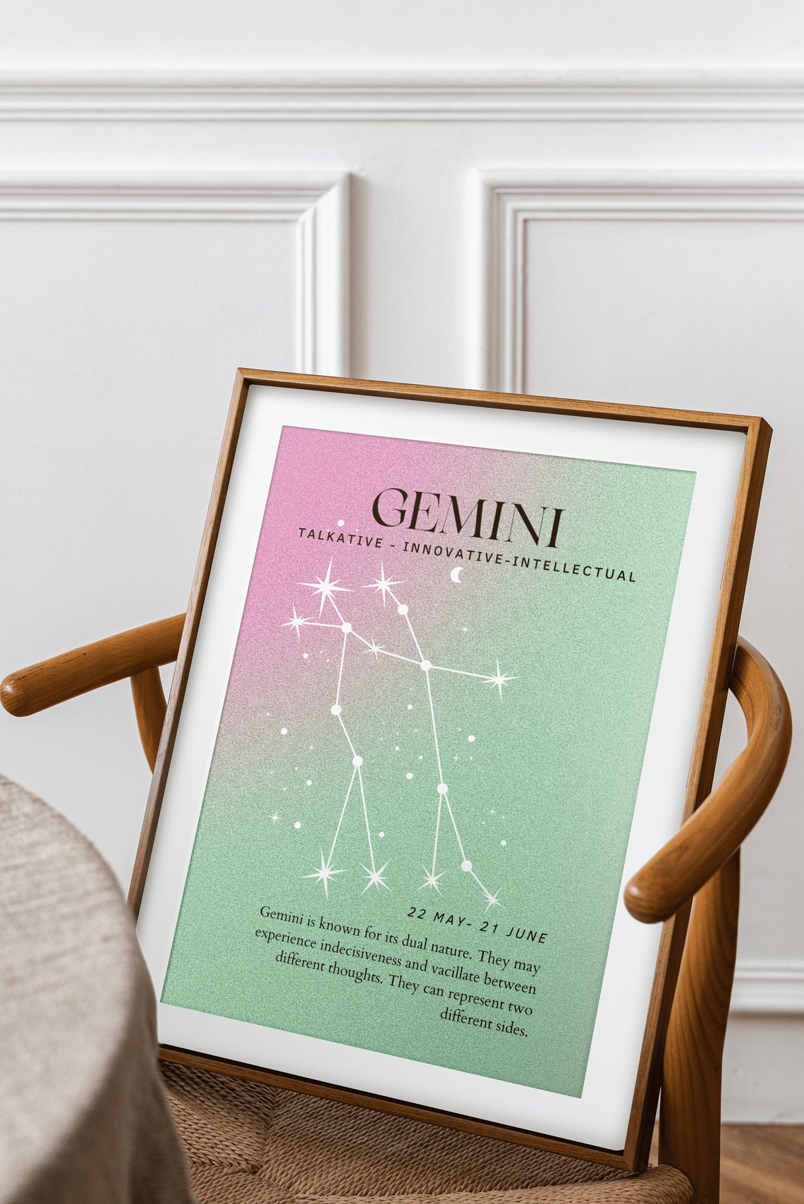 Gemini Constellation Pink Green Gradient Zodiac Star Sign Aura Poster - Image 2