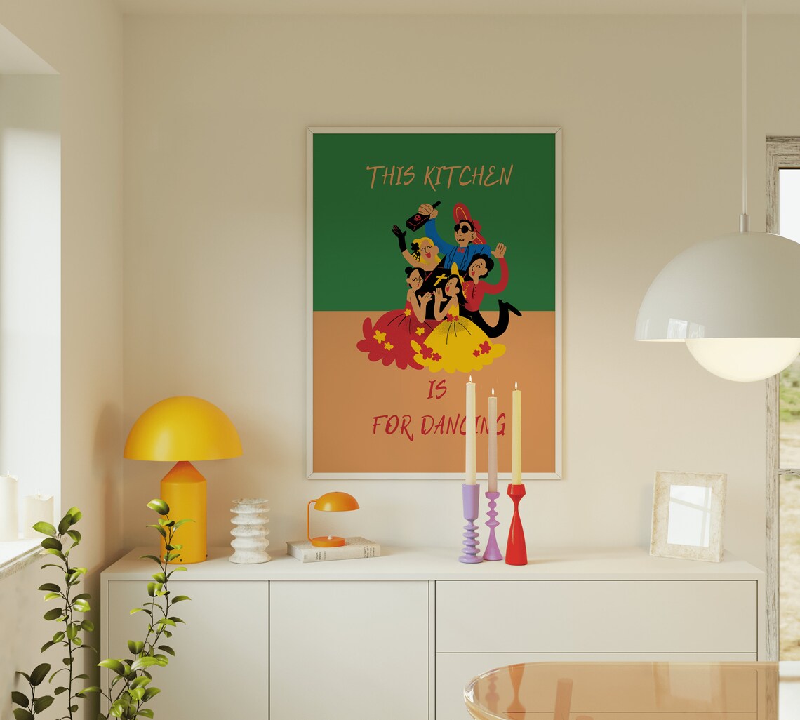 This Kitchen Is For Dancing Retro 70s Disco Party Illustrated Gift Poster - Image 4