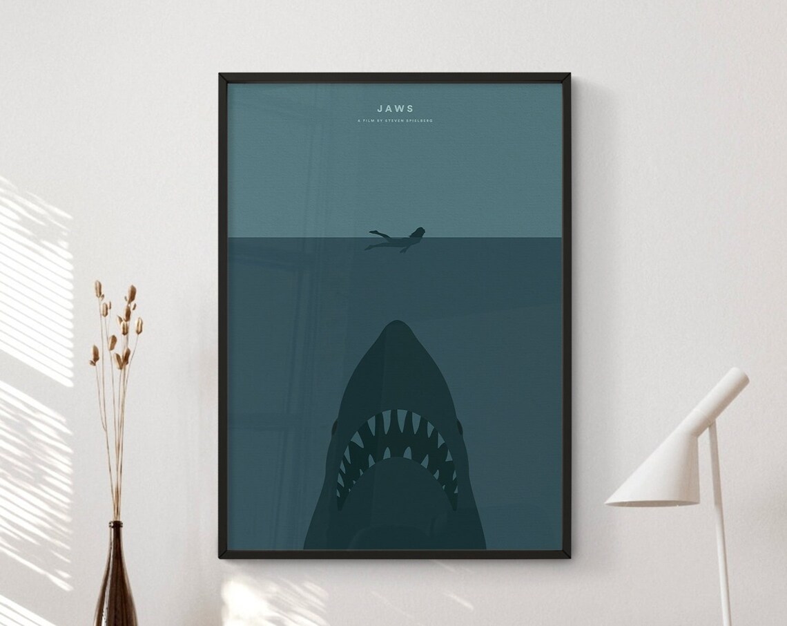 Jaws Minimalist Movie Poster, Film Wall Art Print