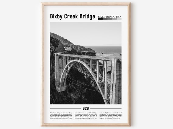 Bixby Creek Bridge Poster Black And White Bixby Creek Bridge Print Black And White Bixby Creek Bridge Wall Art Minimal Travel Print
