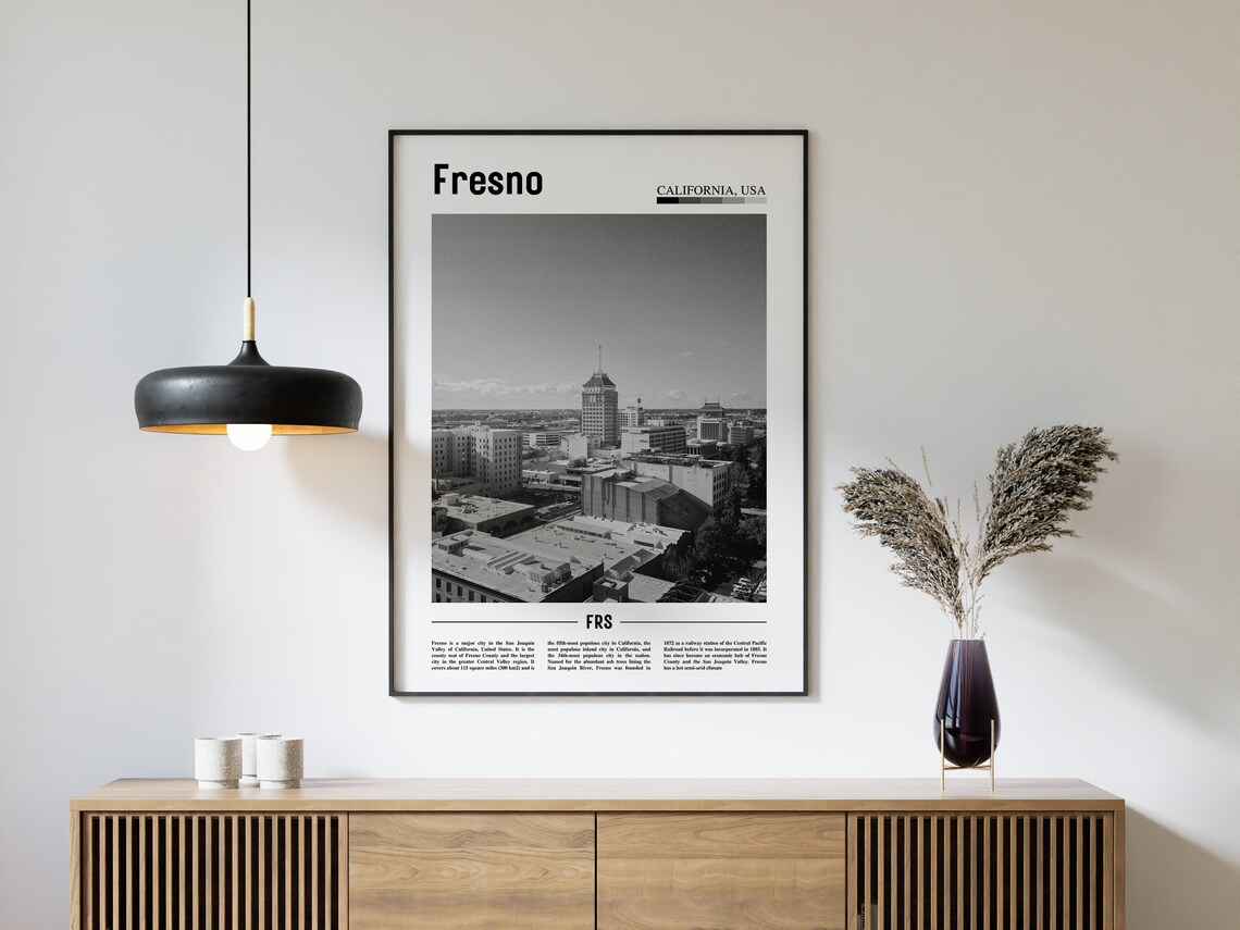 Fresno Poster Black And White Fresno Print Black And White Fresno Wall Art Minimal Travel Print Travel Poster - Image 4