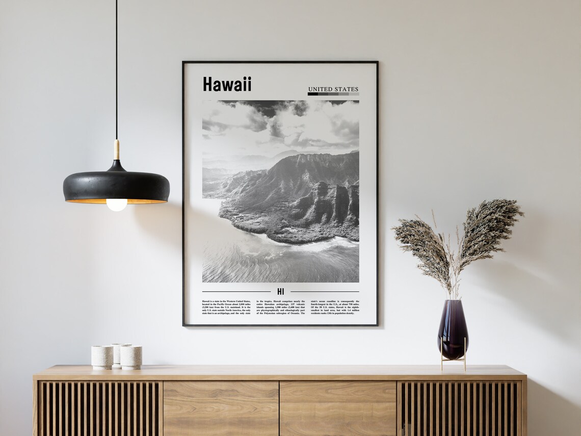 Hawaii Travel Poster, Minimal Black And White - Image 4