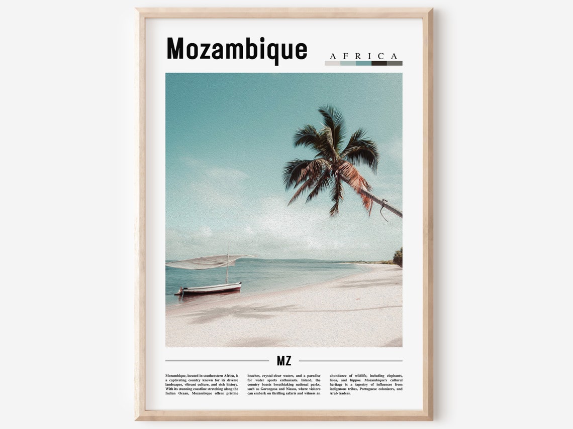 Mozambique Poster Mozambique Print Mozambique Wall Art Minimal Travel Print Travel Destination Oil Painting Poster