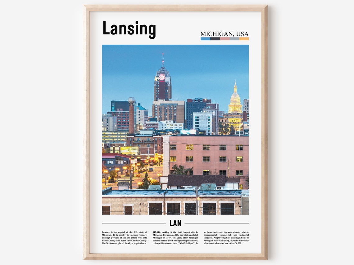 Lansing Poster, Colorful City Artwork