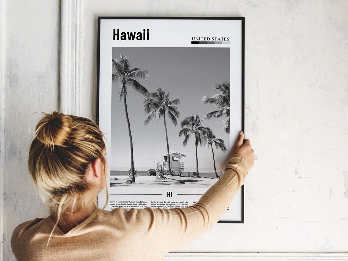 Hawaii Travel Poster, Minimal Black And White - Image 5