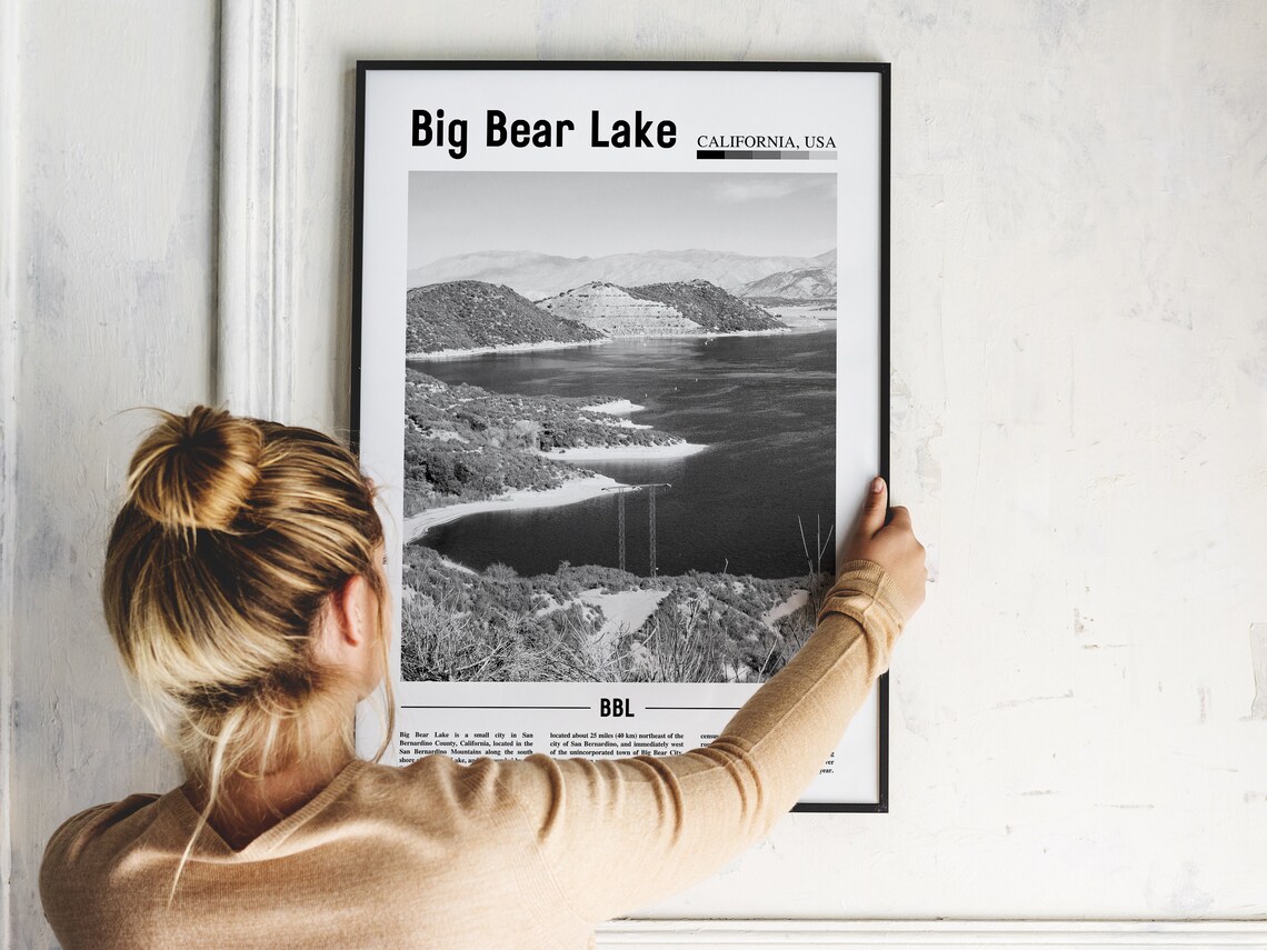 Big Bear Lake Mountain Lake Panorama Black and White Travel Poster - Image 5