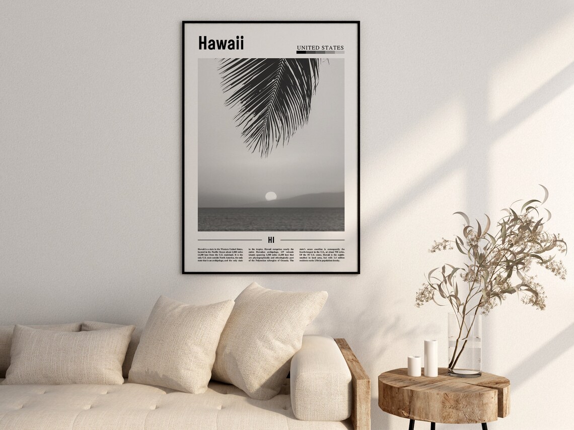 Hawaii Travel Poster, Minimal Black And White - Image 2
