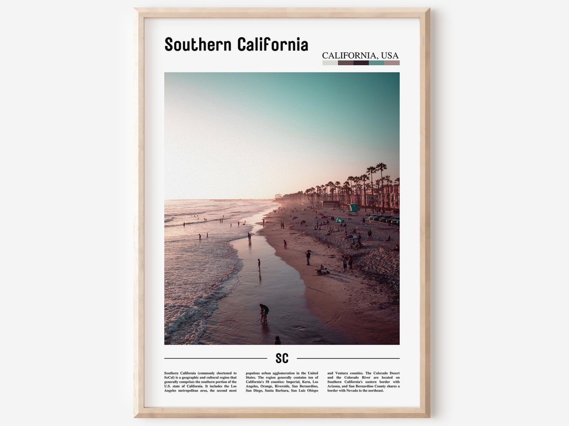 Southern California Poster Southern California Print Southern California Wall Art Minimal Travel Print Oil Painting Poster