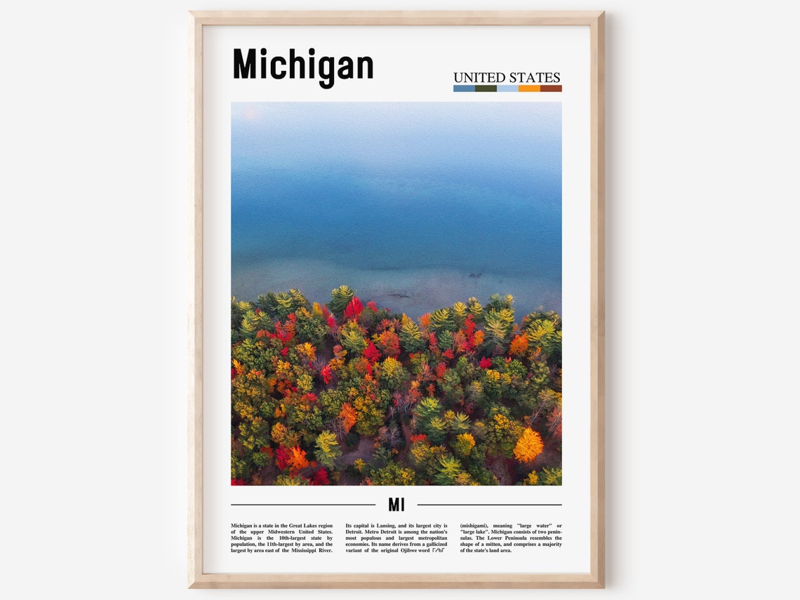 Michigan Poster Michigan Print Michigan Wall Art United States Photo United States Poster United States Print Travel Poster
