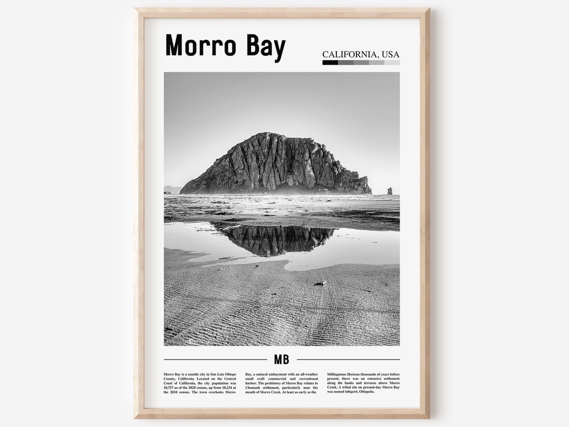 Morro Bay Print Black And White Morro Bay Poster Morro Bay Wall Art Travel Poster City Artwork Travel Artwork Travel Wall Art City Print
