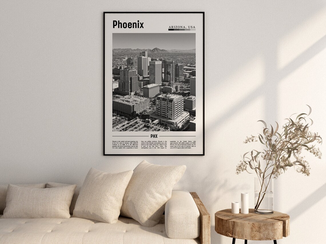 Phoenix Minimal Travel Poster, Black And White - Image 2