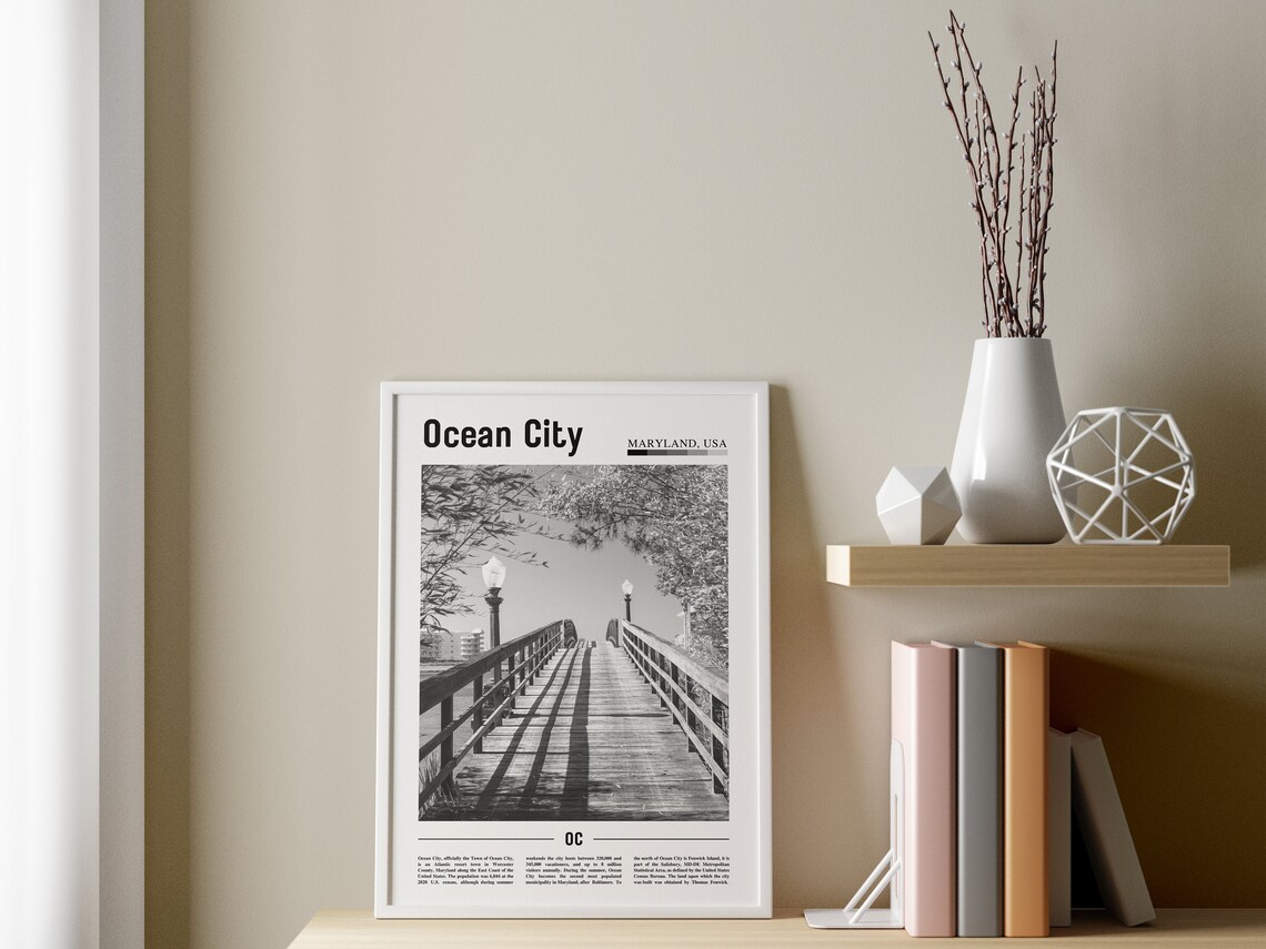 Ocean City Black And White Travel Poster - Image 3
