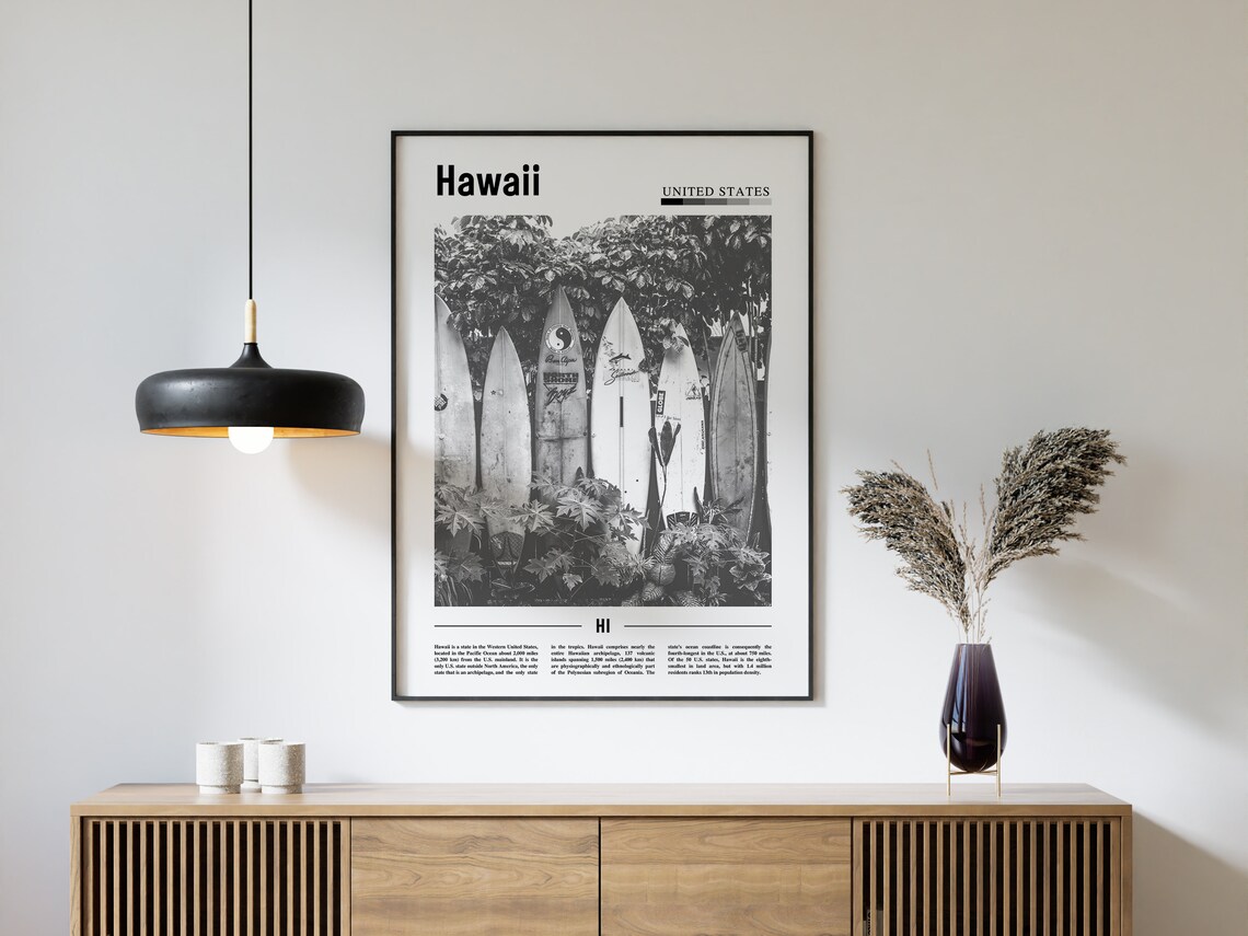 Hawaii Minimal Travel Poster, Black And White - Image 4