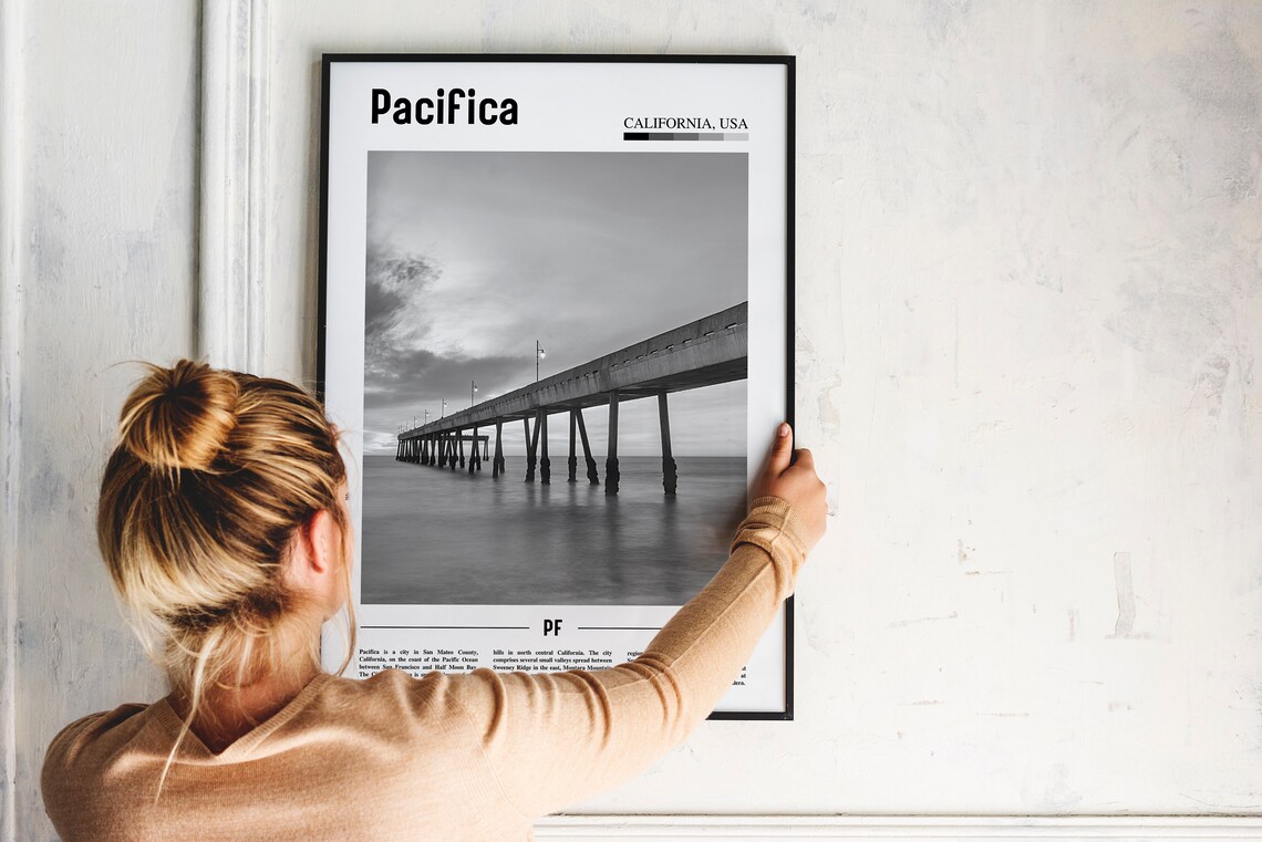 Pacifica Travel Poster, Black And White City Artwork - Image 4