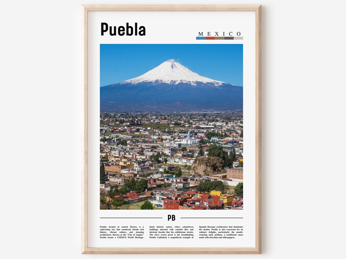 Puebla Minimal Travel Poster, Oil Painting