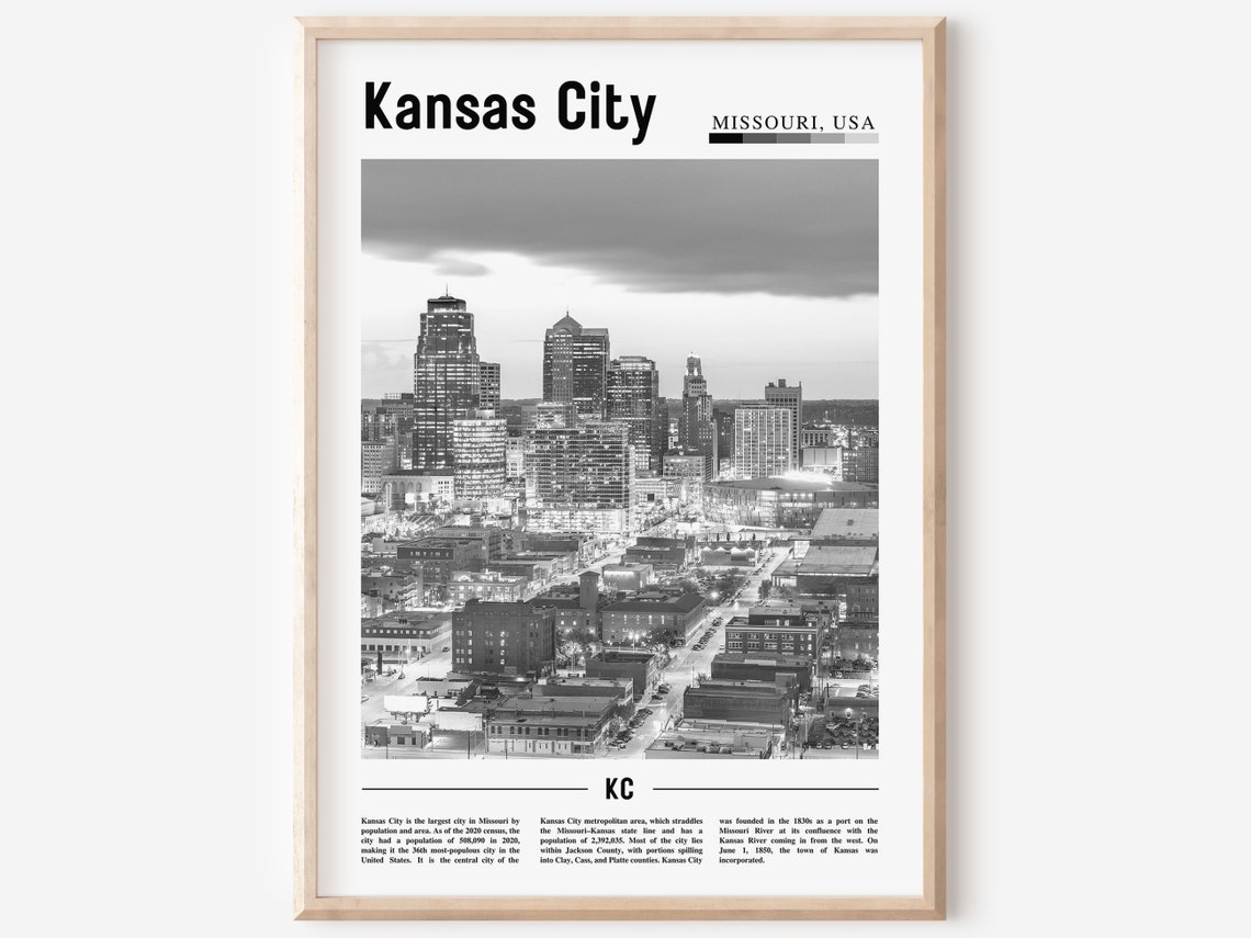 Kansas City Poster Black And White Kansas City Print Black And White Kansas City Wall Art Minimal Travel Print Travel Poster