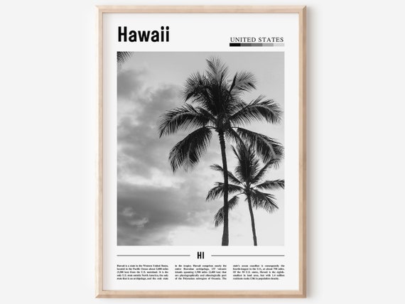 Hawaii Poster Black And White Hawaii Print Black And White Hawaii Wall Art Minimal Travel Print Travel Poster
