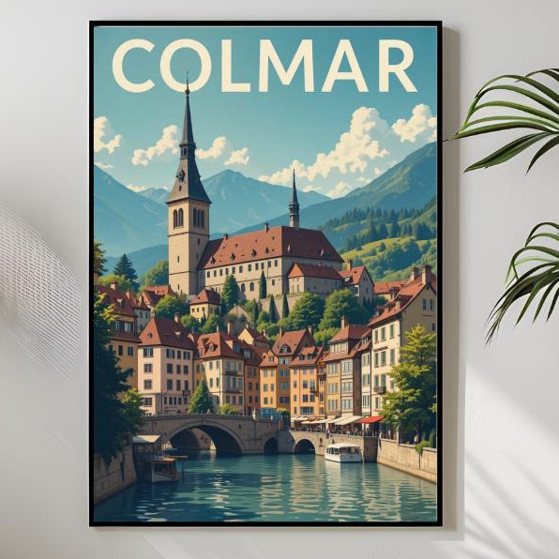 Colmar France Church Spire River Bridge Red Roofs Art Poster