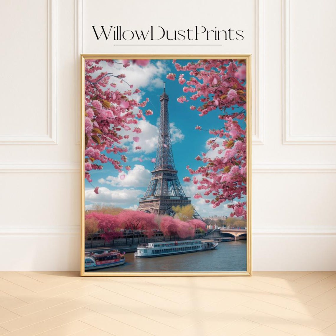 Paris Eiffel Tower Framed By Cherry Blossom Arch Travel Poster