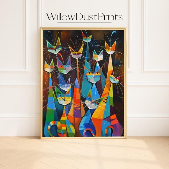 Abstract Colorful Cats Pop Art Geometric Playful Fun Wall Poster